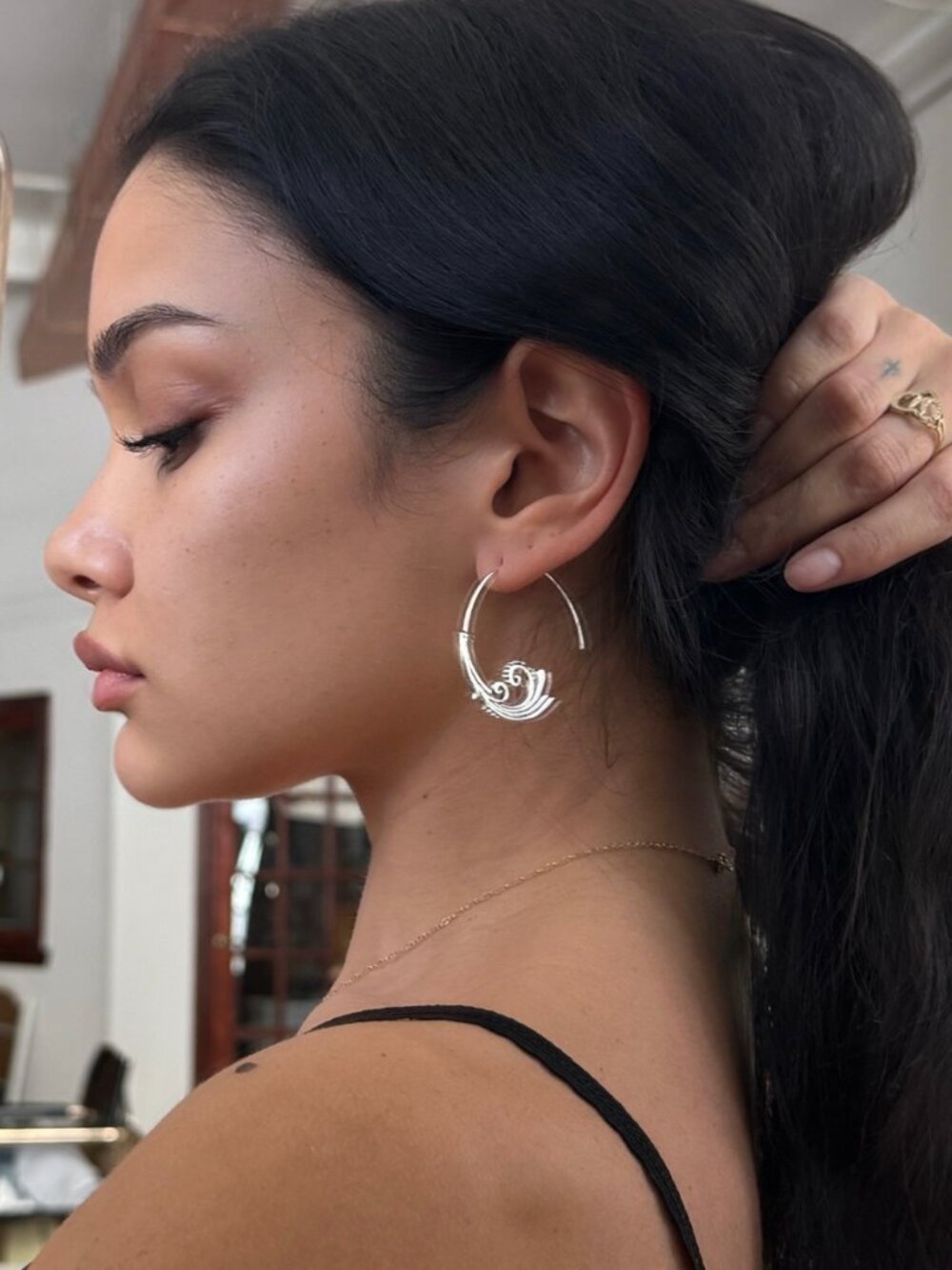 Silver Floral Hoop Earrings ~ Flower Hoop Earrings ~ Open Back
